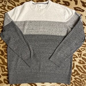 Gap Men’s color block sweater cream/grey pullover crew neck cotton Preppy Size L